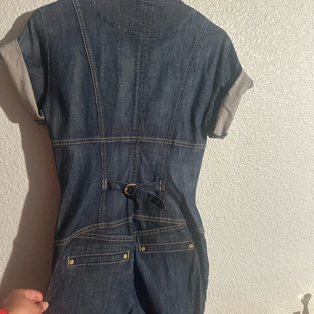 Bebe Dark Blue Denim Dress with Gold Accents - Picture 2 of 4